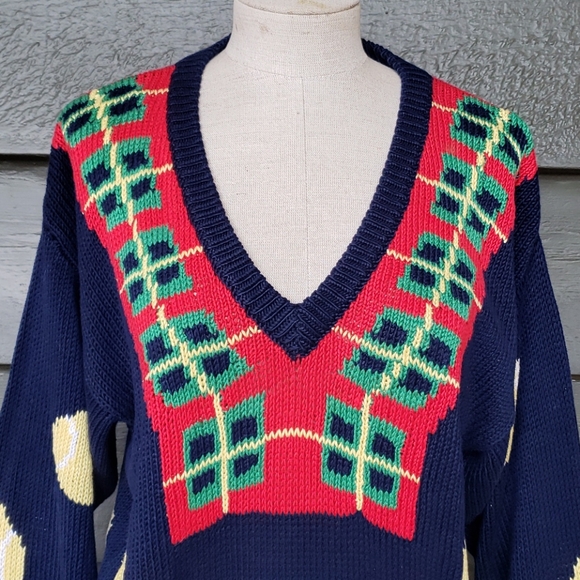 Vintage TENNIS V-neck Chunky Knit Pullover Sweater - Picture 5 of 10